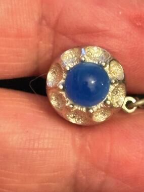 Vintage Blue Cabochon Tie Tack Tie Pin With Safety Chain Silver Tone